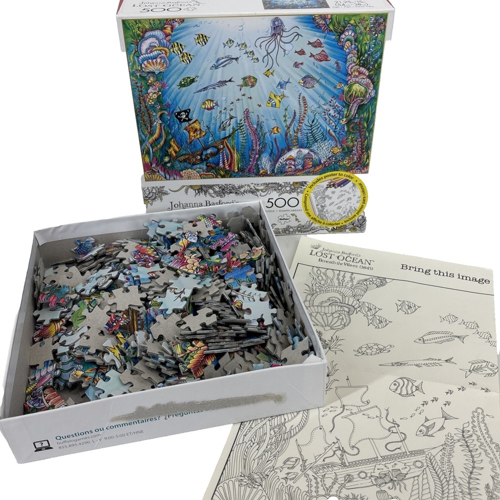 Buffalo Johanna Basford's Lost Ocean Beneath The Waves 500 Piece Puzzle w Poster